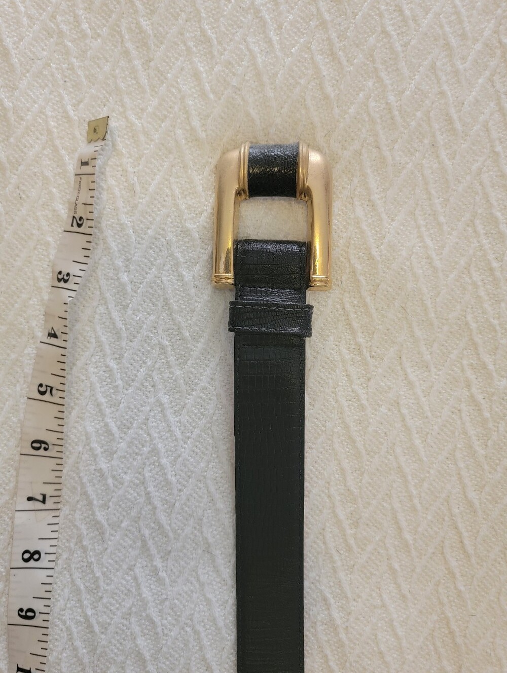 Vintage LEATHER SHOP Black Leather Belt with Gold Buckle